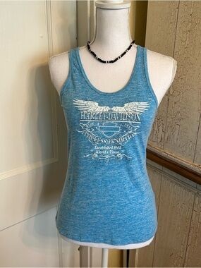Harley-Davidson Blue Heather Racerback Tank with White Logo
